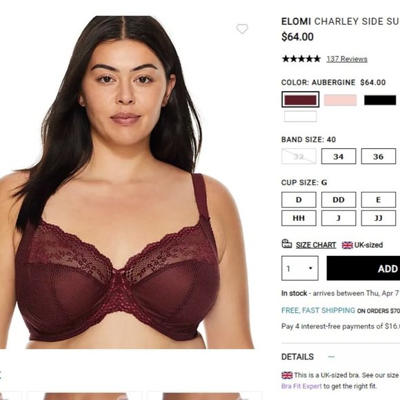 Elomi Charley Side Support Plunge Bra - Aubergine - Picture 5 of 5